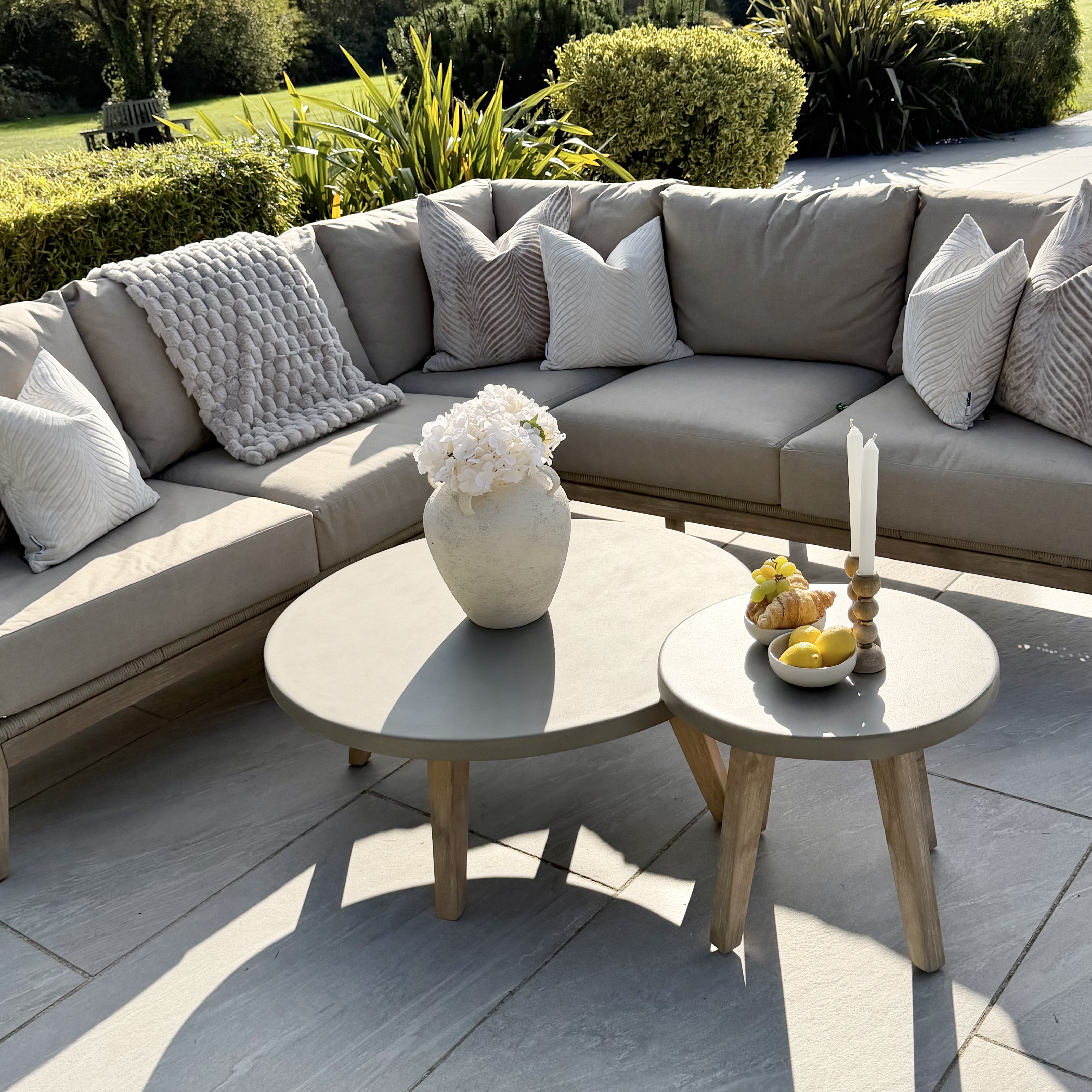 Nova - Summer Corner Sofa Set with Round Coffee Table & Side Table - Beige